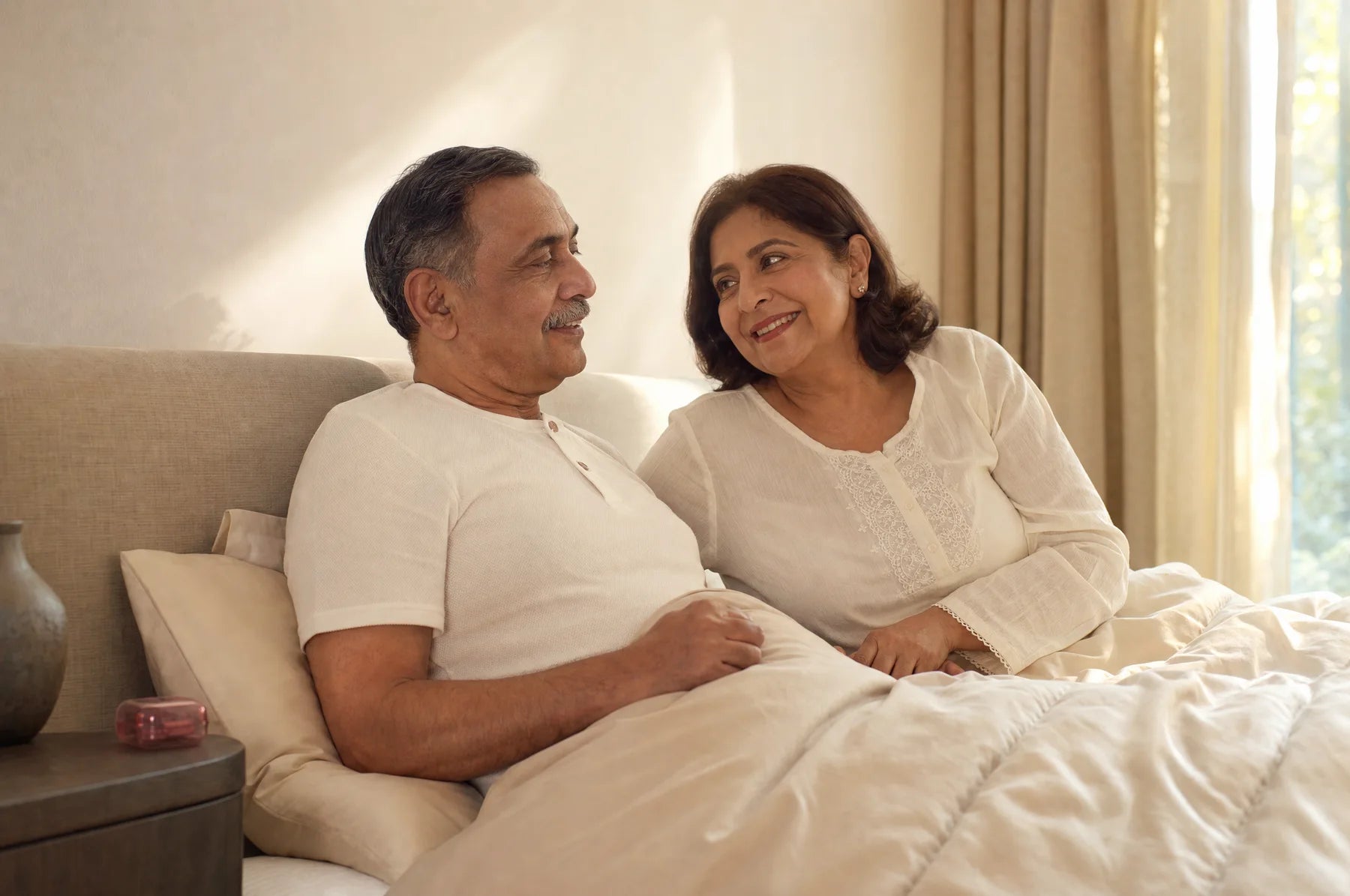 Older couple sharing a peaceful morning
