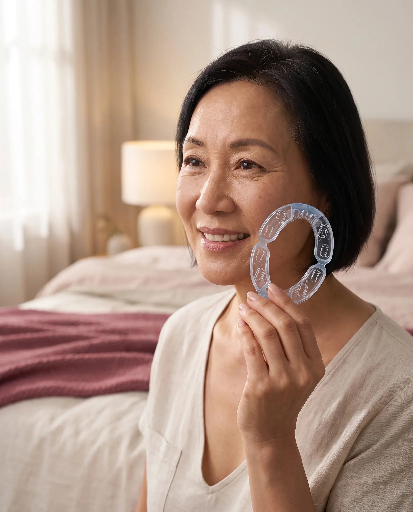 Mature woman resting comfortably in bed